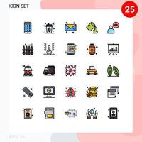 interface mobile ligne remplie couleur plate ensemble de 25 pictogrammes d'éléments de conception vectoriels modifiables en verre humide arbre mâle utilisateur vecteur