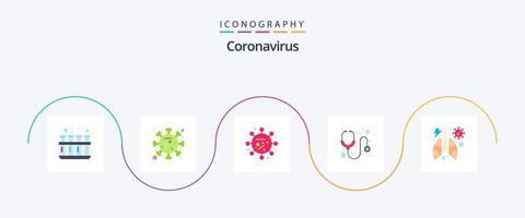 pack d'icônes plat 5 de coronavirus comprenant le virus. anatomie. infection. stéthoscope. hôpital vecteur