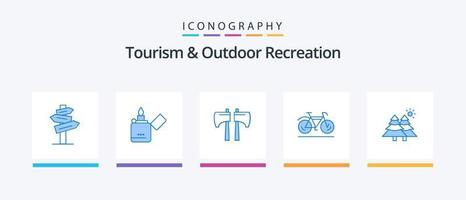 tourisme et loisirs de plein air pack d'icônes bleues 5, y compris la forêt. sport. hache. marche. vélo. conception d'icônes créatives vecteur