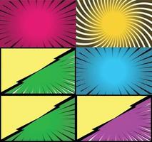 fond de cadres colorés de bande dessinée avec des rayons de demi-teintes effets radiaux et pointillés style pop art vecteur