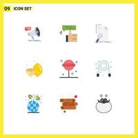 pack de 9 signes et symboles de couleurs plates modernes pour les supports d'impression Web tels que les éléments de conception vectoriels modifiables du fichier de page de marketing de citron d'été vecteur
