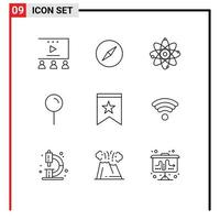 contour de l'interface mobile ensemble de 9 pictogrammes de décoration broche emplacement du pointeur nucléaire éléments de conception vectoriels modifiables vecteur