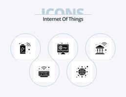 pack d'icônes glyphe internet des objets 5 conception d'icônes. l'Internet. la télé. la batterie. télévision. l'Internet vecteur
