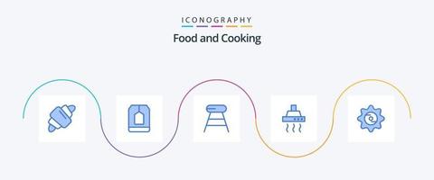 pack d'icônes bleu alimentaire 5 comprenant une bouteille. épicerie. thé. nourriture. siège vecteur