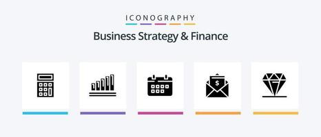 stratégie d'entreprise et pack d'icônes de glyphe financier 5 comprenant de l'argent. Entreprise. vacances. temps. conception d'icônes créatives vecteur