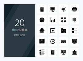 20 icône de glyphe solide d'enquête en ligne pour la présentation vecteur