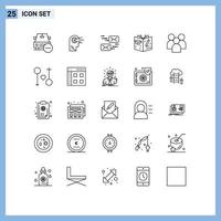 ensemble de 25 symboles d'icônes d'interface utilisateur modernes signes pour les éléments de conception vectoriels modifiables de message de diplômé de tête de livre de groupe vecteur