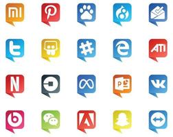 20 logo de style bulle de discours sur les médias sociaux comme facebook pilote mou voiture netflix vecteur
