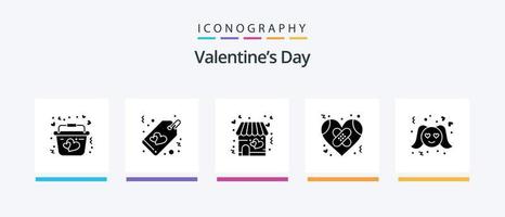 pack d'icônes glyphe 5 de la saint-valentin, y compris l'amour. cœur. l'amour. soins de santé. bandage. conception d'icônes créatives vecteur