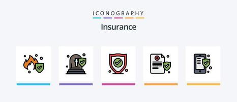 ligne d'assurance remplie de 5 packs d'icônes comprenant une boutique. protection. papier. Assurance. Sécurité. conception d'icônes créatives vecteur