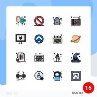 16 interface utilisateur pack de lignes remplies de couleurs plates de signes et symboles modernes d'internet vacances bébé voyage valise éléments de conception vectoriels créatifs modifiables vecteur