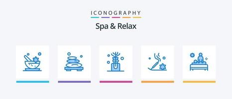 pack d'icônes bleu spa et détente 5, y compris le corps. relaxation. pierre. bâton d'encens. aromathérapie. conception d'icônes créatives vecteur