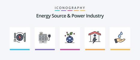 source d'énergie et ligne de l'industrie de l'énergie remplie de 5 packs d'icônes, y compris l'énergie. source de courant. accumulateur. brancher. électrique. conception d'icônes créatives vecteur