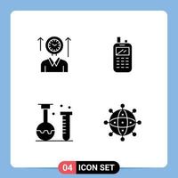 symboles d'icônes universels groupe de 4 glyphes solides modernes de chimie du temps éléments de conception vectoriels modifiables de laboratoire radio vecteur