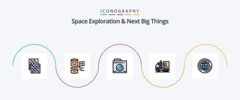 exploration de l'espace et prochaine ligne de grandes choses remplies de 5 icônes plates, y compris le monde. feuille. grande réflexion. numérique. artificiel vecteur