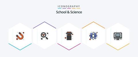 pack d'icônes de 25 lignes remplies pour l'école et la science, y compris en ligne. éducation. domaine. la science. atome vecteur