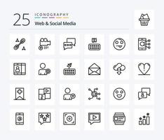 pack d'icônes web et médias sociaux de 25 lignes comprenant des emojis. poster. discuter . vecteur