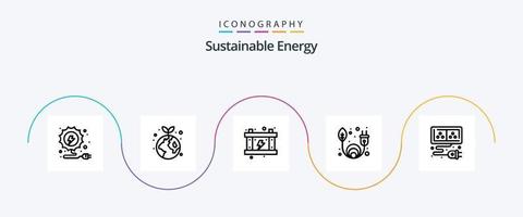 pack d'icônes de la ligne d'énergie durable 5, y compris l'énergie. câble. énergie. adaptateur. énergie verte vecteur