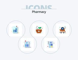 pack d'icônes plates de pharmacie 5 conception d'icônes. Provisions. médical. Médicament. Chariot. pharmacie vecteur