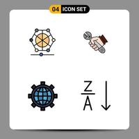 ensemble moderne de 4 couleurs et symboles plats remplis tels que les données du navigateur de la machine fixent la préférence des éléments de conception vectoriels modifiables vecteur
