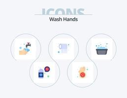 se laver les mains pack d'icônes plat 5 conception d'icônes. bassin. tissu. mains. rouleau. bulle vecteur
