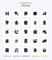 pharmacie créative pack d'icônes noir solide 25 glyphes tels que des pilules. médicaments. bande. capsule. Assurance vecteur