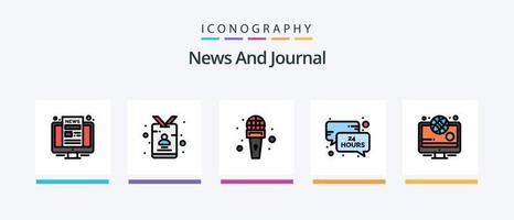 ligne d'actualités remplie de 5 icônes, y compris l'appareil photo. nouvelles. enregistrement. microphone. liste. conception d'icônes créatives vecteur