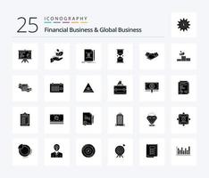 affaires financières et affaires mondiales pack d'icônes de 25 glyphes solides, y compris le sable. minuteur. Remarque. temps. créer vecteur