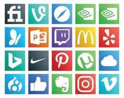 pack de 20 icônes de médias sociaux, y compris evernote drupal mcdonalds icloud pinterest vecteur