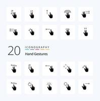 20 gestes de la main pack d'icônes de glyphes solides comme des gestes déplacer vers le bas des gestes du doigt vecteur