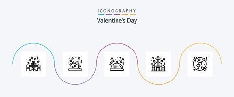 pack d'icônes de la ligne 5 de la saint-valentin, y compris l'engagement. mariage. dîner. église. romantique vecteur