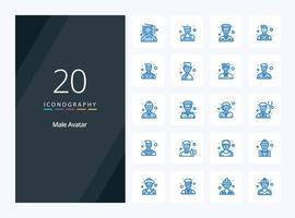 20 icône de couleur bleu avatar masculin pour la présentation vecteur