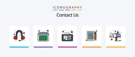 contactez-nous ligne remplie 5 pack d'icônes comprenant une lettre. appel. appel. prendre contact. adresse. conception d'icônes créatives vecteur