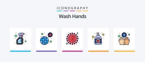 ligne de lavage des mains remplie de 5 icônes comprenant des bactéries sanguines. transmission. bactéries. pandémie. ambulance. conception d'icônes créatives vecteur