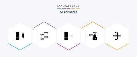 pack d'icônes multimédia de 25 glyphes comprenant. exportation. . passerelle vecteur