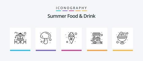 pack d'icônes de la ligne 5 de nourriture et de boisson d'été, y compris la nourriture. légume. bouteille. en bonne santé. ananas. conception d'icônes créatives vecteur