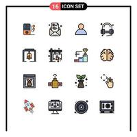 interface mobile ligne remplie de couleurs plates ensemble de 16 pictogrammes de service de reprise de musique d'alerte éléments de conception vectoriels créatifs modifiables par le client vecteur