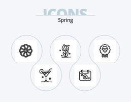 pack d'icônes de ligne de printemps 5 conception d'icônes. punaise. vin. pluie nuageuse. boire. pluie vecteur