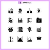 pack de 16 signes et symboles de glyphes solides modernes pour les supports d'impression web tels que la nature feuille berry automne recherche éléments de conception vectoriels modifiables vecteur