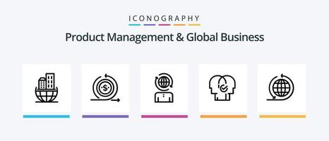 gestion des produits et pack d'icônes global business line 5, y compris international. processus global. définir. durable. architecture. conception d'icônes créatives vecteur