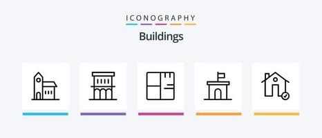 pack d'icônes de la ligne 5 des bâtiments, y compris la recherche. bâtiments. domaine. maison. Feu. conception d'icônes créatives vecteur