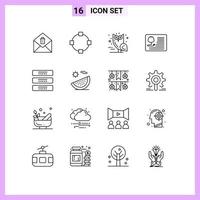 ensemble moderne de 16 contours pictogramme d'éléments de conception vectoriels modifiables de cardiologie médicale chouette armoire à tiroirs vecteur