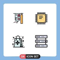 4 signes universels de couleur plate de ligne remplie symboles de traitement de sac d'égouttement éléments de conception vectoriels modifiables en flocons de processeur vecteur