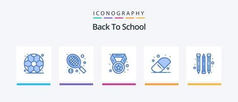 pack d'icônes de retour à l'école bleu 5 comprenant. champion. fournitures scolaires. la gomme. conception d'icônes créatives vecteur