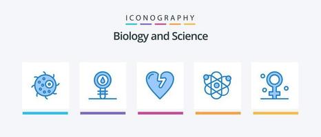 pack d'icônes bleu biologie 5, y compris les femmes. la science. laboratoire. génétique. atome. conception d'icônes créatives vecteur