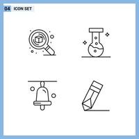 ensemble moderne de 4 pictogrammes de couleurs plates remplies d'éléments de conception vectoriels modifiables de réalisation de laboratoire de réflexion sur l'éducation au design vecteur