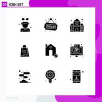 9 pack de glyphes solides de l'interface utilisateur de signes et symboles modernes de chèque sac école cadeau shopping éléments de conception vectoriels modifiables vecteur