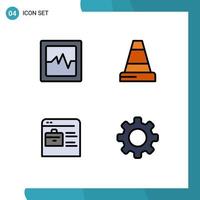 pack de 4 signes et symboles de couleurs plates modernes pour les supports d'impression Web tels que l'analyse de la construction de base trouver un ensemble d'éléments de conception vectoriels modifiables vecteur