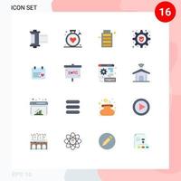 16 concept de couleur plate pour les sites Web mobiles et les applications love calender battery setting lock editable pack of creative vector design elements