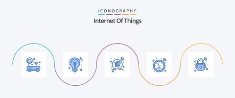 pack d'icônes bleu 5 de l'internet des objets, y compris la maison. montre intelligente. solution intelligente. signal. achats vecteur